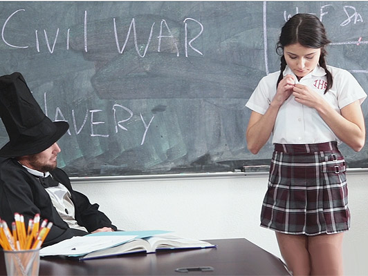 Imagen Gettysburg desnudar pequeña colegiala hace una mamada a su profesor vestido como Abraham Lincoln
