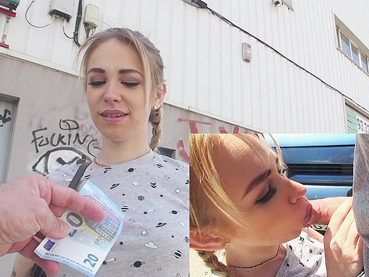 Imagen muchacha adolescente con trenzas rubias de 18 años chupa un gallo por 20 dólares