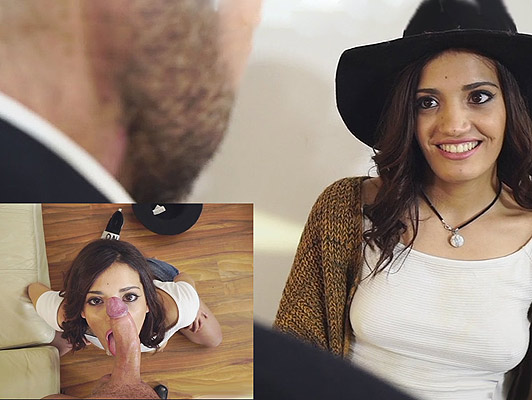 Imagen Español chica morena de aficionados haciendo una mamada a su casero