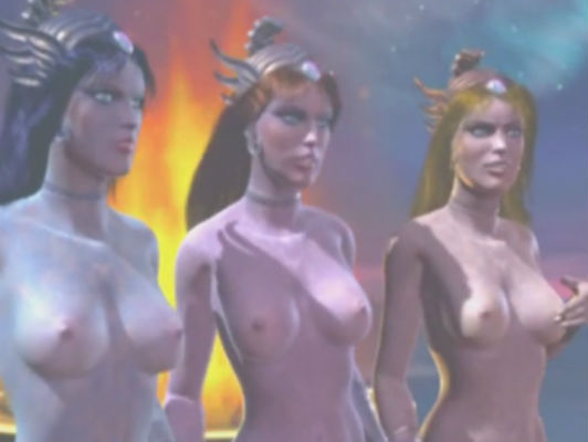 Imagen fantasía en 3D hentai con tres humanoides niñas