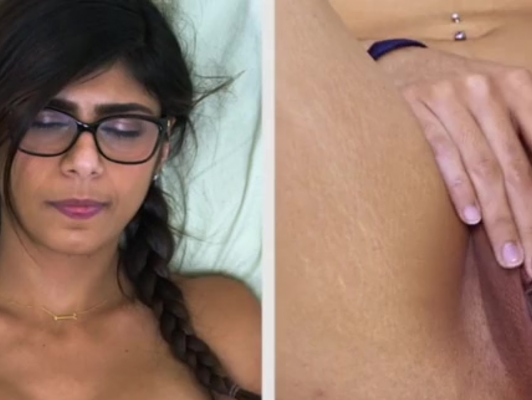 Imagen Mia Khalifa con un doble camara se masturba chocho depilado